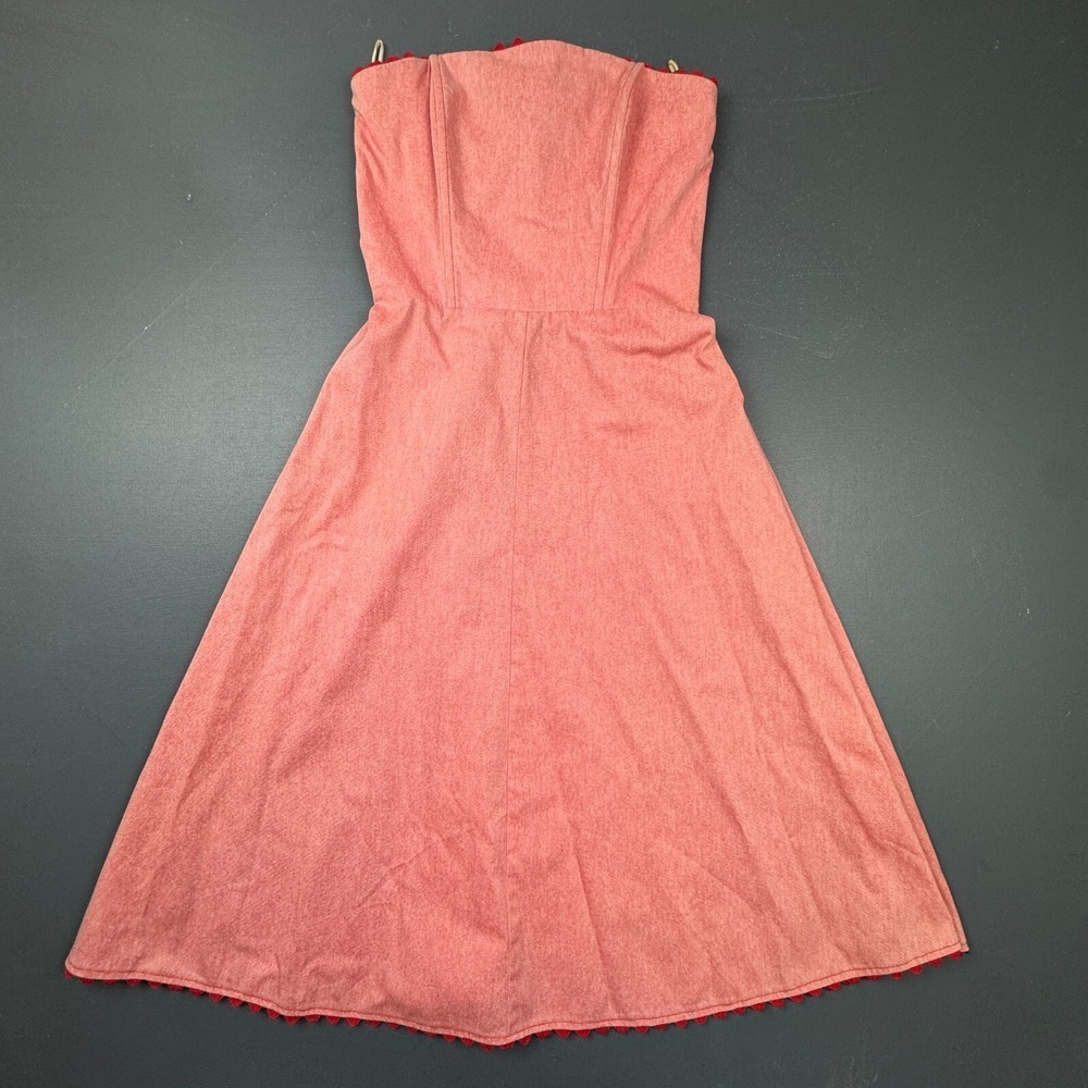 Corey Lynn Calter Women's 6 Red Strapless Fit & Flare Dress Pom Pom Hem Party